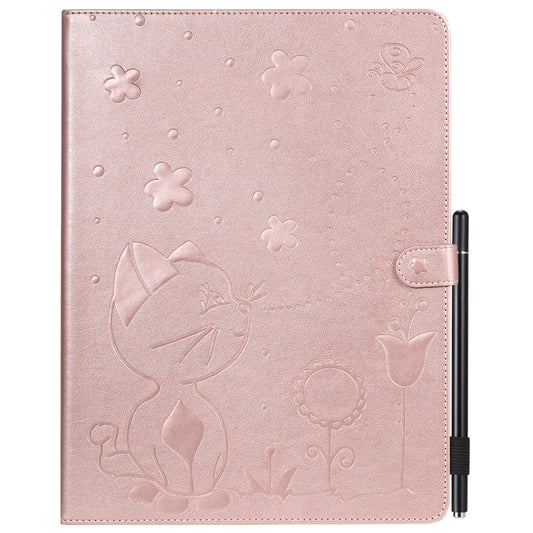 For iPad Pro 12.9 (2020) & (2018) Cat Bee Embossing Pattern Horizontal Flip Leather Tablet Case with Holder & Card Slots & Wallet & Pen Slot(Rose Gold) - iPad Pro 12.9 (2020) Cases by buy2fix | Online Shopping UK | buy2fix