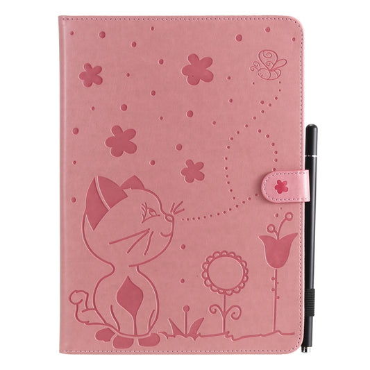 For iPad Air 2 / Air / 9.7 (2018) & (2017) Cat Bee Embossing Pattern Horizontal Flip Leather Case with Holder & Card Slots & Wallet & Pen Slot & Wake-up / Sleep Function(Pink) - iPad 9.7 (2018) & (2017) Cases by buy2fix | Online Shopping UK | buy2fix