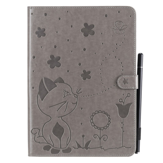 For iPad Air 2 / Air / 9.7 (2018) & (2017) Cat Bee Embossing Pattern Horizontal Flip Leather Case with Holder & Card Slots & Wallet & Pen Slot & Wake-up / Sleep Function(Grey) - iPad 9.7 (2018) & (2017) Cases by buy2fix | Online Shopping UK | buy2fix