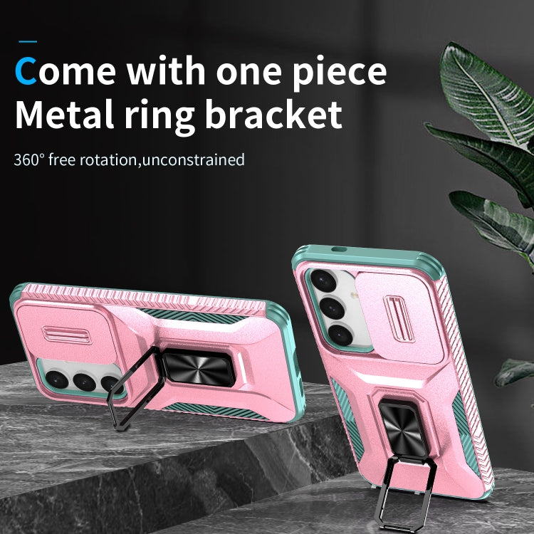 For Samsung Galaxy S24 5G / S25 5G Sliding Camshield Holder Phone Case(Pink + Grey Green) by buy2fix