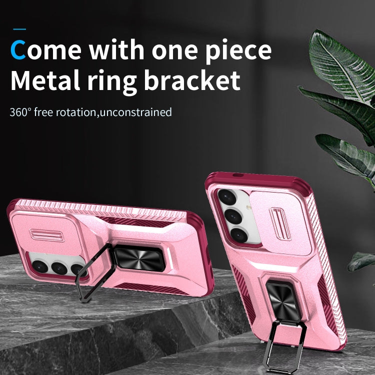 For Samsung Galaxy S24 5G / S25 5G Sliding Camshield Holder Phone Case(Pink + Rose Red) by buy2fix