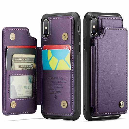 For iPhone XS / X CaseMe C22 Card Slots Holder RFID Anti-theft Phone Case(Purple) by CaseMe
