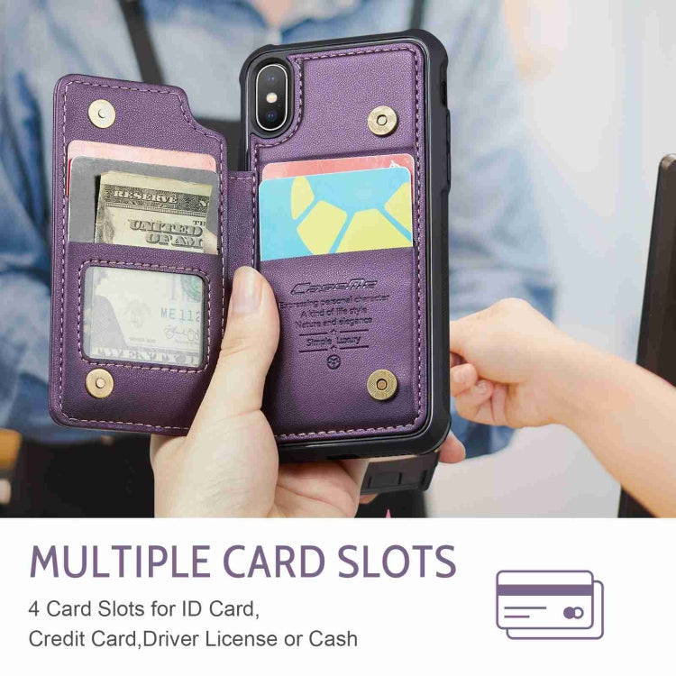 For iPhone XS / X CaseMe C22 Card Slots Holder RFID Anti-theft Phone Case(Purple) by CaseMe