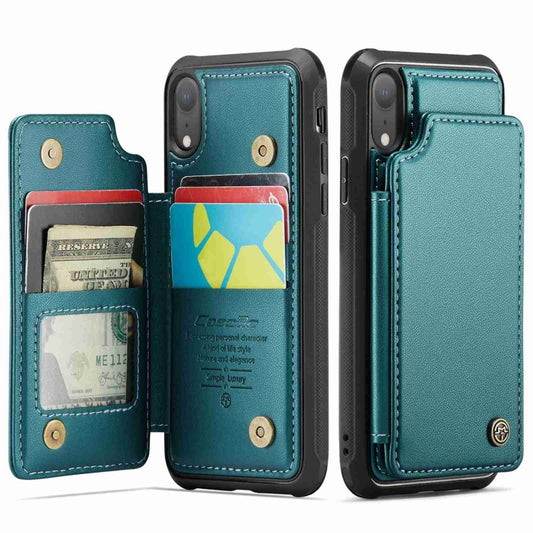 For iPhone XR CaseMe C22 Card Slots Holder RFID Anti-theft Phone Case(Blue Green) by CaseMe