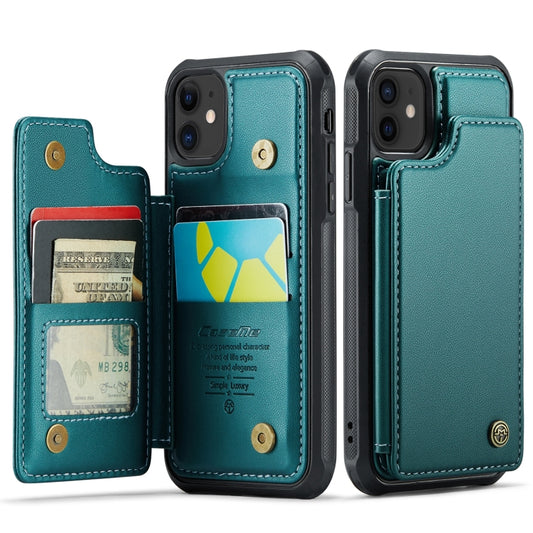 For iPhone 12 / 12 Pro CaseMe C22 Card Slots Holder RFID Anti-theft Phone Case(Blue Green) by CaseMe