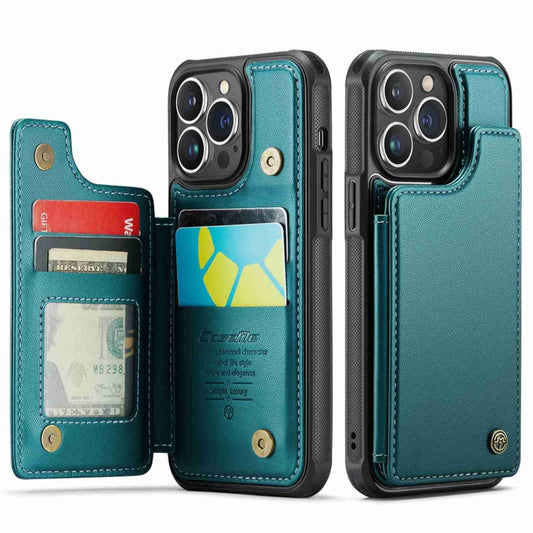 For iPhone 13 Pro CaseMe C22 Card Slots Holder RFID Anti-theft Phone Case(Blue Green) by CaseMe