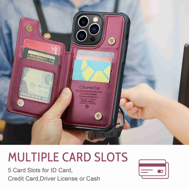 For iPhone 13 Pro Max CaseMe C22 Card Slots Holder RFID Anti-theft Phone Case(Wine Red) by CaseMe