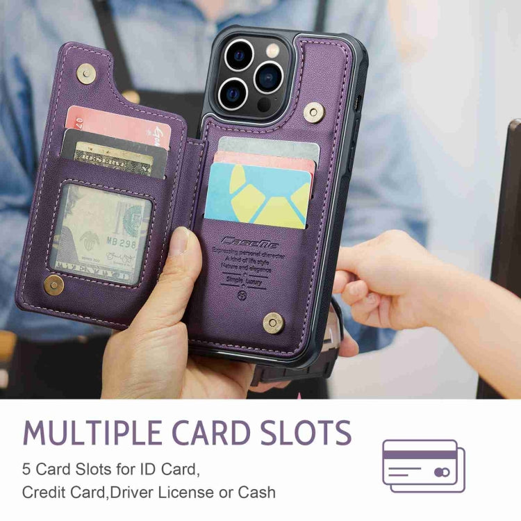 For iPhone 13 Pro Max CaseMe C22 Card Slots Holder RFID Anti-theft Phone Case(Purple) by CaseMe
