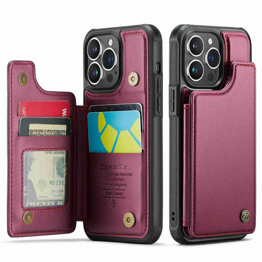 For iPhone 14 Pro CaseMe C22 Card Slots Holder RFID Anti-theft Phone Case(Wine Red) by CaseMe