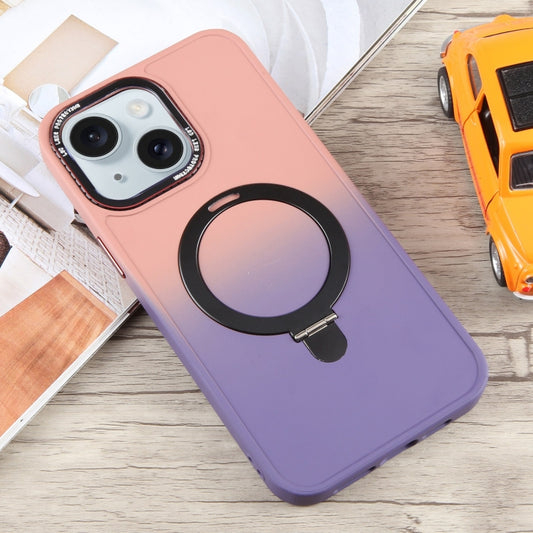 For iPhone 15 Gradient MagSafe Holder Liquid TPU Hybrid PC Phone Case(Pink Purple) by buy2fix