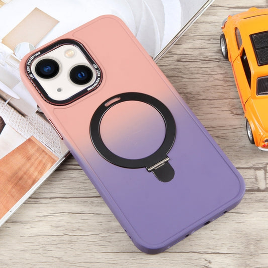For iPhone 14 Plus Gradient MagSafe Holder Liquid TPU Hybrid PC Phone Case(Pink Purple) by buy2fix