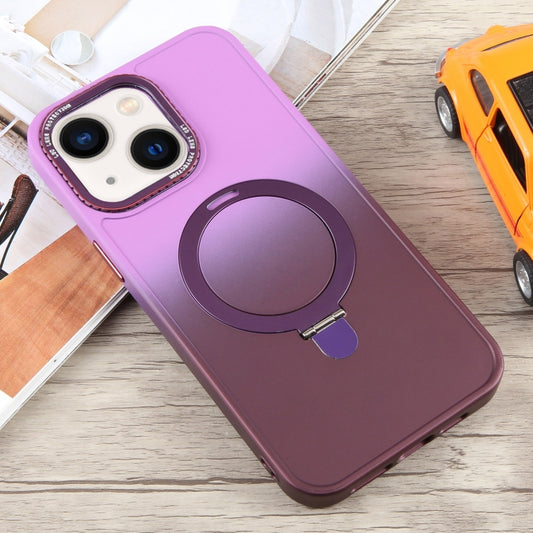 For iPhone 14 Gradient MagSafe Holder Liquid TPU Hybrid PC Phone Case(Purple Wine Red) by buy2fix