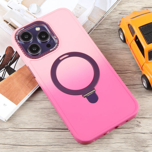 For iPhone 14 Pro Gradient MagSafe Holder Liquid TPU Hybrid PC Phone Case(Pink Red) by buy2fix