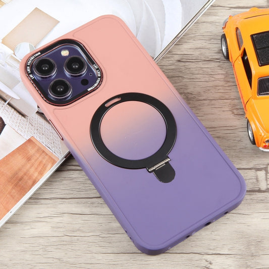 For iPhone 14 Pro Gradient MagSafe Holder Liquid TPU Hybrid PC Phone Case(Pink Purple) by buy2fix