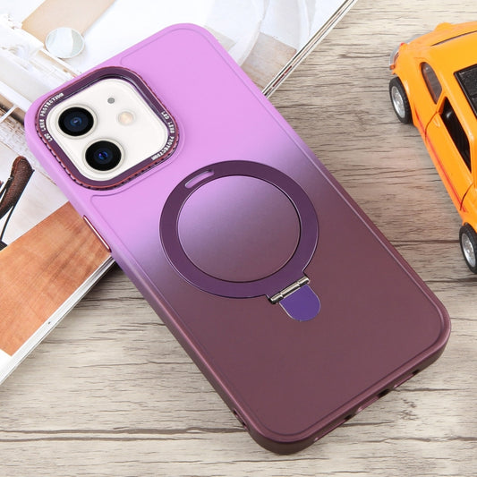 For iPhone 11 Gradient MagSafe Holder Liquid TPU Hybrid PC Phone Case(Purple Wine Red) by buy2fix