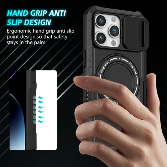 For iPhone 15 Pro Sliding Camshield MagSafe Holder TPU Hybrid PC Phone Case(Black) by buy2fix