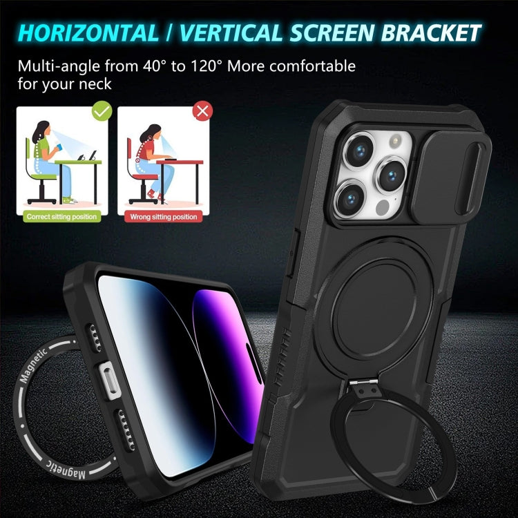 For iPhone 15 Pro Sliding Camshield MagSafe Holder TPU Hybrid PC Phone Case(Black) by buy2fix