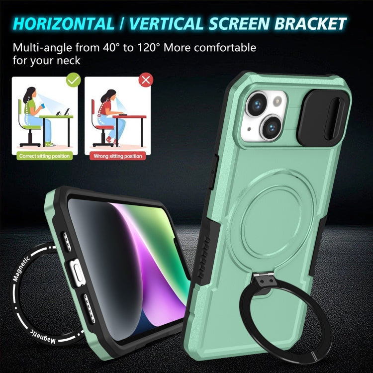 For iPhone 15 Plus Sliding Camshield MagSafe Holder TPU Hybrid PC Phone Case(Light Blue) by buy2fix
