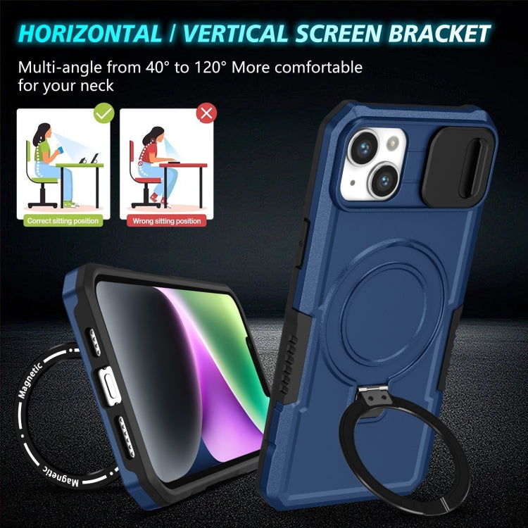 For iPhone 15 Sliding Camshield MagSafe Holder TPU Hybrid PC Phone Case(Royal Blue) by buy2fix