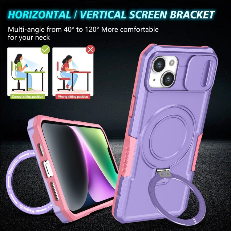 For iPhone 14 Plus Sliding Camshield MagSafe Holder TPU Hybrid PC Phone Case(Pink Purple) by buy2fix