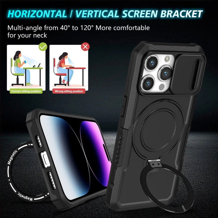 For iPhone 14 Pro Sliding Camshield MagSafe Holder TPU Hybrid PC Phone Case(Black) by buy2fix