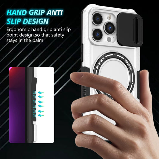 For iPhone 13 Pro Sliding Camshield MagSafe Holder TPU Hybrid PC Phone Case(Black White) by buy2fix