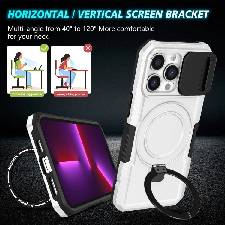 For iPhone 13 Pro Sliding Camshield MagSafe Holder TPU Hybrid PC Phone Case(Black White) by buy2fix