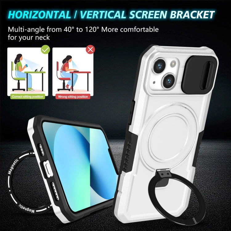 For iPhone 13 Sliding Camshield MagSafe Holder TPU Hybrid PC Phone Case(Black White) by buy2fix