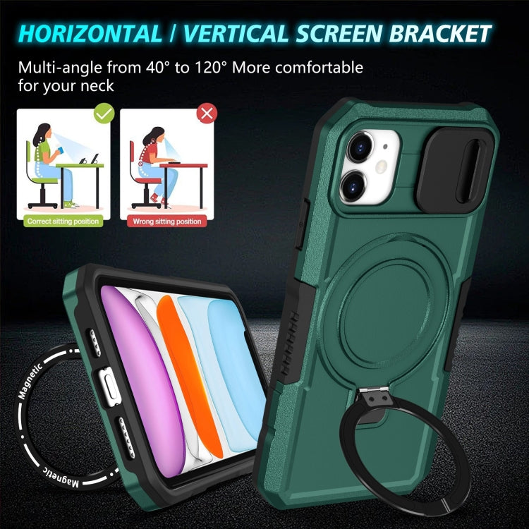 For iPhone 12 Sliding Camshield MagSafe Holder TPU Hybrid PC Phone Case(Deep Green) by buy2fix