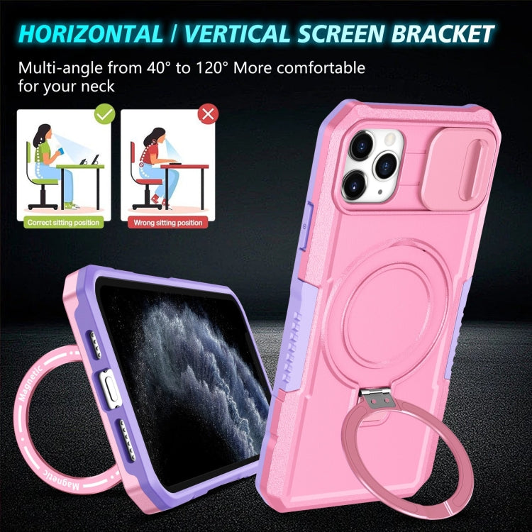 For iPhone 11 Pro Max Sliding Camshield MagSafe Holder TPU Hybrid PC Phone Case(Purple Pink) by buy2fix