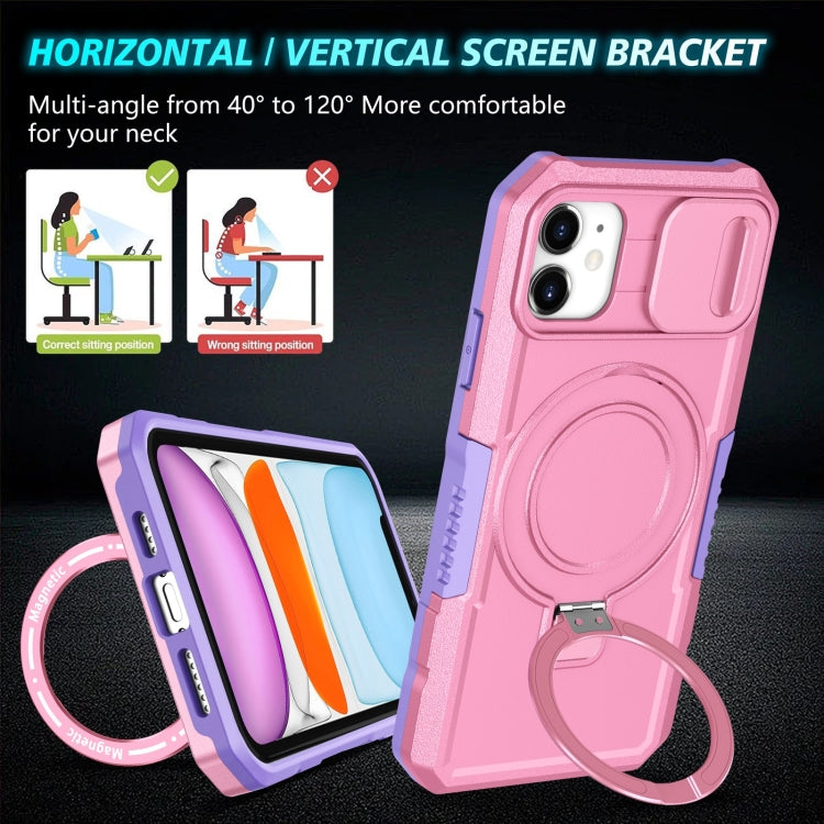 For iPhone 11 Sliding Camshield MagSafe Holder TPU Hybrid PC Phone Case(Purple Pink) by buy2fix