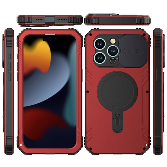 For iPhone 15 Camera Shield MagSafe Holder Life Waterproof Phone Case(Red) by buy2fix