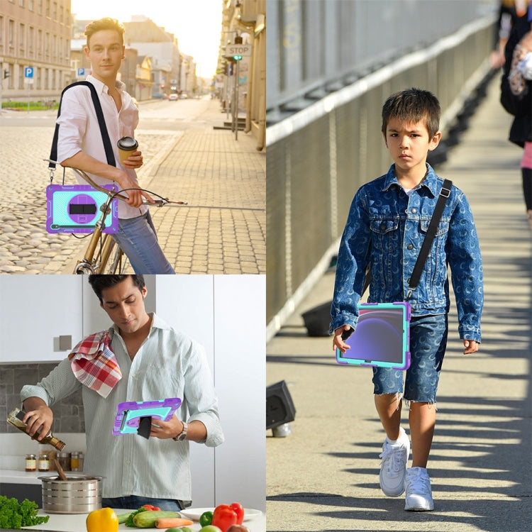 For Samsung Galaxy Tab S9 360 Degree Rotation PC Contrast Silicone Tablet Case(Purple + Mint Green) by buy2fix