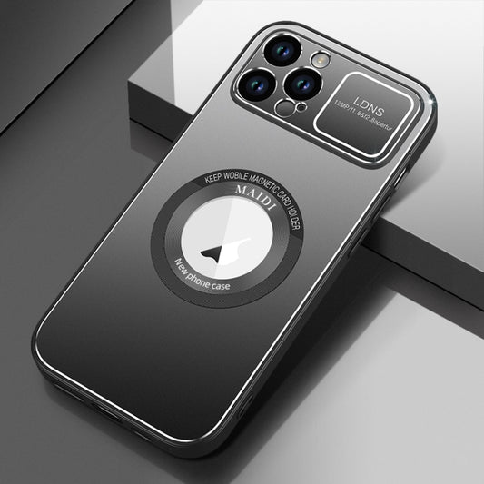 For iPhone 12 Pro Max Large Window MagSafe Skin Feel PC Phone Case(Black) by buy2fix