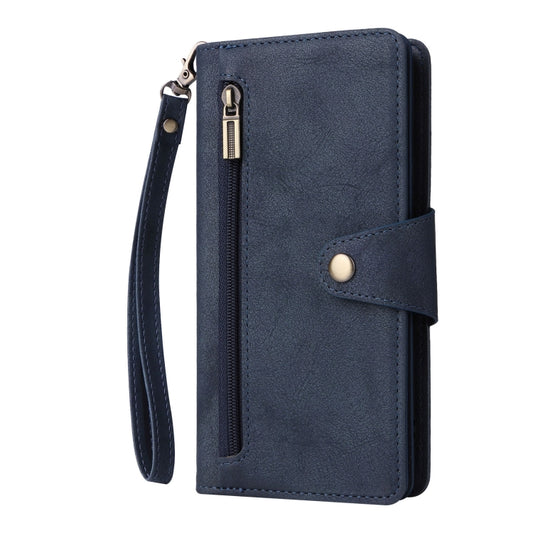 For Google Pixel 8 Rivet Buckle 9 Cards Three Fold Leather Phone Case(Blue) by buy2fix