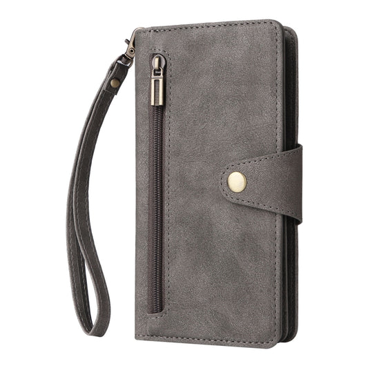 For Google Pixel 8 Rivet Buckle 9 Cards Three Fold Leather Phone Case(Grey) by buy2fix