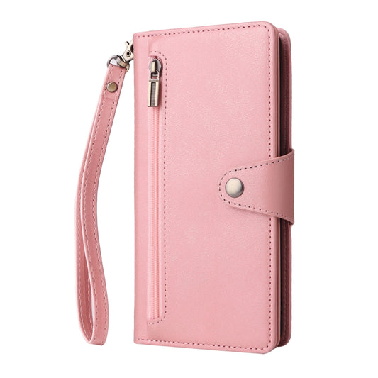 For Google Pixel 8a Rivet Buckle 9 Cards Three Fold Leather Phone Case(Rose Gold) by buy2fix