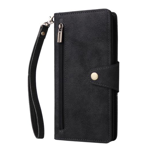 For Google Pixel 8a Rivet Buckle 9 Cards Three Fold Leather Phone Case(Black) by buy2fix