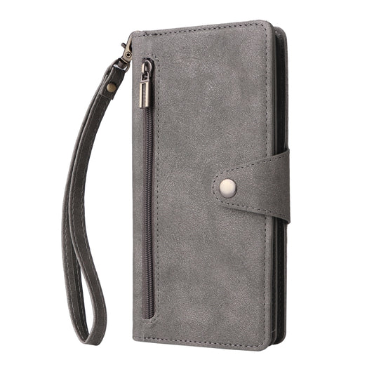 For Google Pixel 8a Rivet Buckle 9 Cards Three Fold Leather Phone Case(Grey) by buy2fix