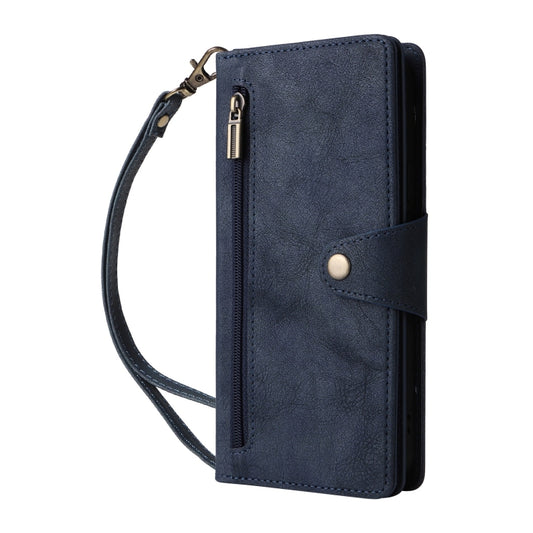 For Google Pixel 9 Rivet Buckle 9 Cards Three Fold Leather Phone Case(Blue) by buy2fix
