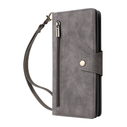 For Google Pixel 9 Rivet Buckle 9 Cards Three Fold Leather Phone Case(Grey) by buy2fix