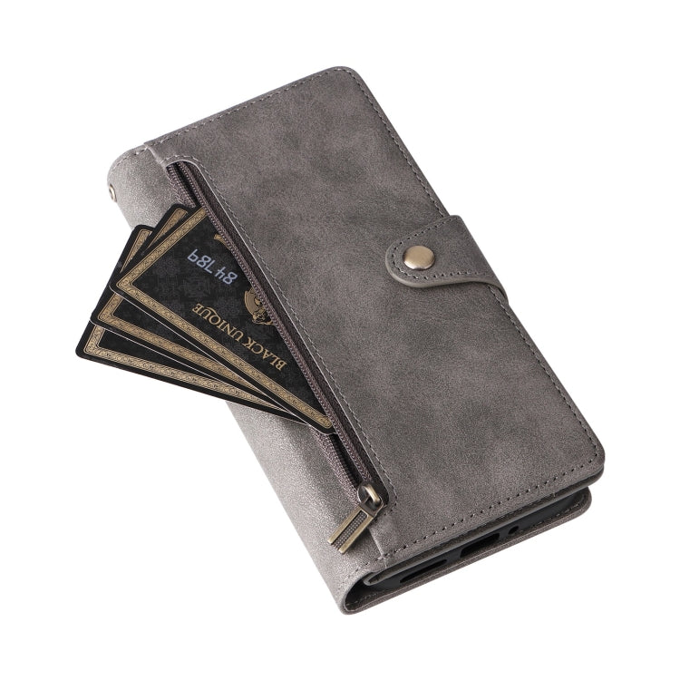For Google Pixel 9 Rivet Buckle 9 Cards Three Fold Leather Phone Case(Grey) by buy2fix