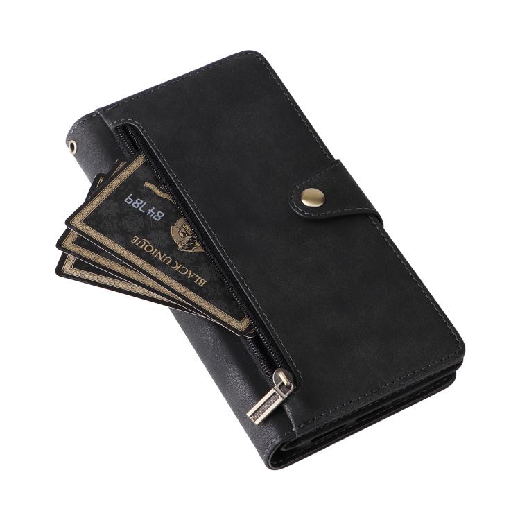 For Google Pixel 10 / 10 Pro Rivet Buckle 9 Cards Three Fold Leather Phone Case(Black) - Google Cases by buy2fix | Online Shopping UK | buy2fix