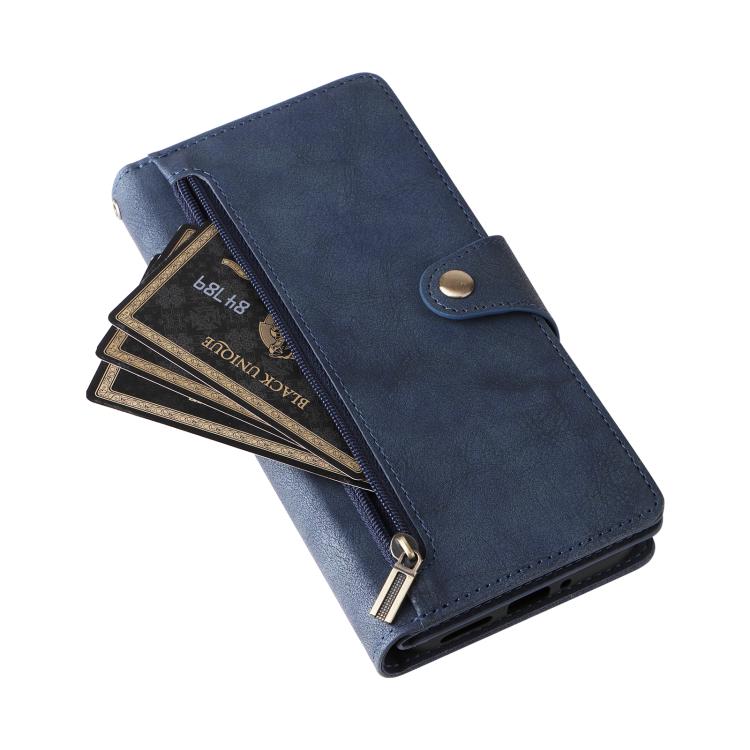 For Google Pixel 10 / 10 Pro Rivet Buckle 9 Cards Three Fold Leather Phone Case(Blue) - Google Cases by buy2fix | Online Shopping UK | buy2fix