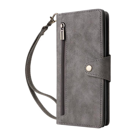 For Google Pixel 10 / 10 Pro Rivet Buckle 9 Cards Three Fold Leather Phone Case(Grey) - Google Cases by buy2fix | Online Shopping UK | buy2fix