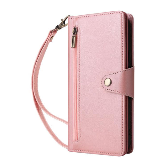 For Google Pixel 10 Pro XL / 9 Pro XL Rivet Buckle 9 Cards Three Fold Leather Phone Case(Rose Gold) - Google Cases by buy2fix | Online Shopping UK | buy2fix