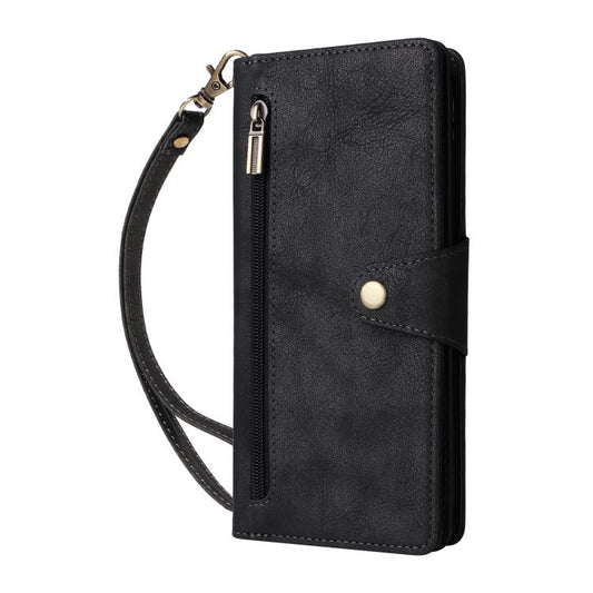 For Google Pixel 10 Pro XL / 9 Pro XL Rivet Buckle 9 Cards Three Fold Leather Phone Case(Black) - Google Cases by buy2fix | Online Shopping UK | buy2fix