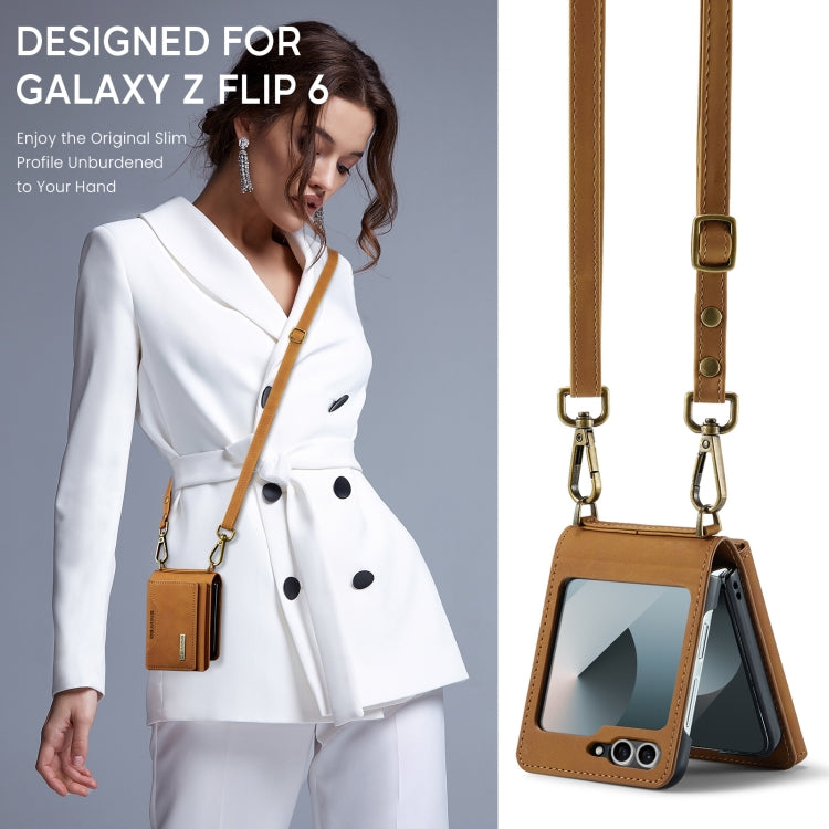 For Samsung Galaxy Z Flip6 / Flip7 FE DG.MING M2 Series Card Bag Magnetic Leather Phone Case(Brown) by DG.MING