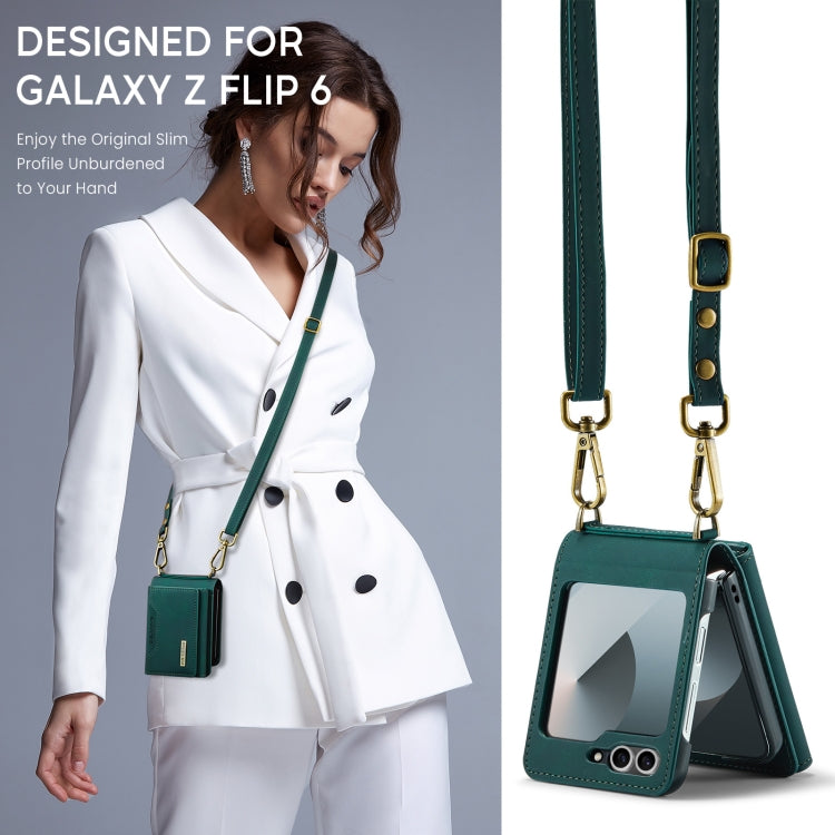 For Samsung Galaxy Z Flip6 / Flip7 FE DG.MING M2 Series Card Bag Magnetic Leather Phone Case(Green) by DG.MING