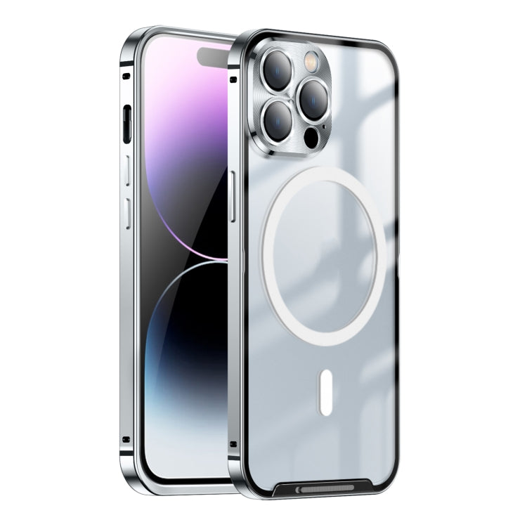 For iPhone 15 Pro Frosted MagSafe Magnetic Metal Phone Case(Silver) - iPhone 15 Pro Cases by buy2fix | Online Shopping UK | buy2fix